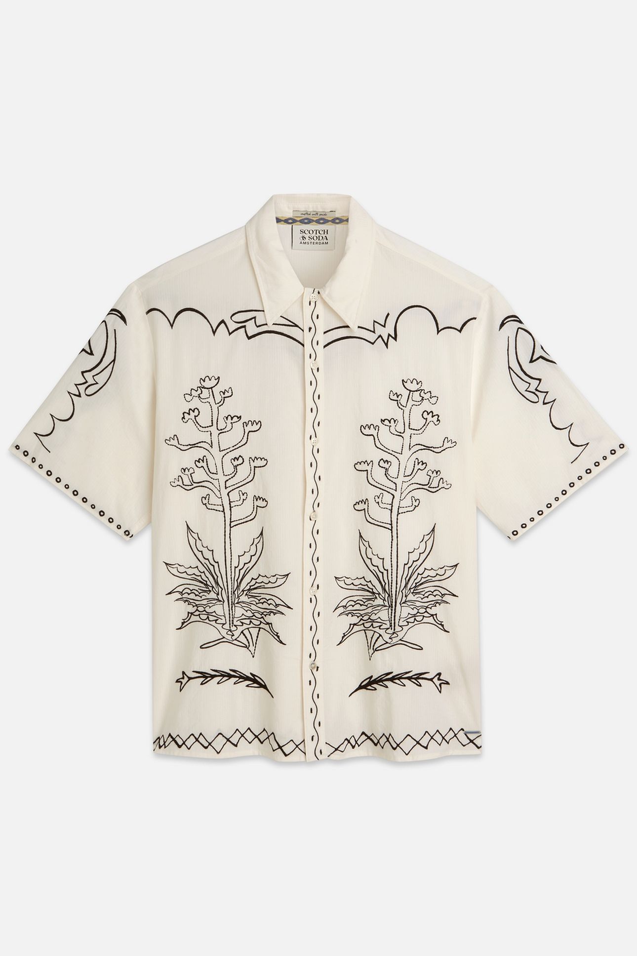 EMBROIDERED SEERSUCKER RELAXEDFIT SHORTSLEEVED SHIRT WHITE T 4