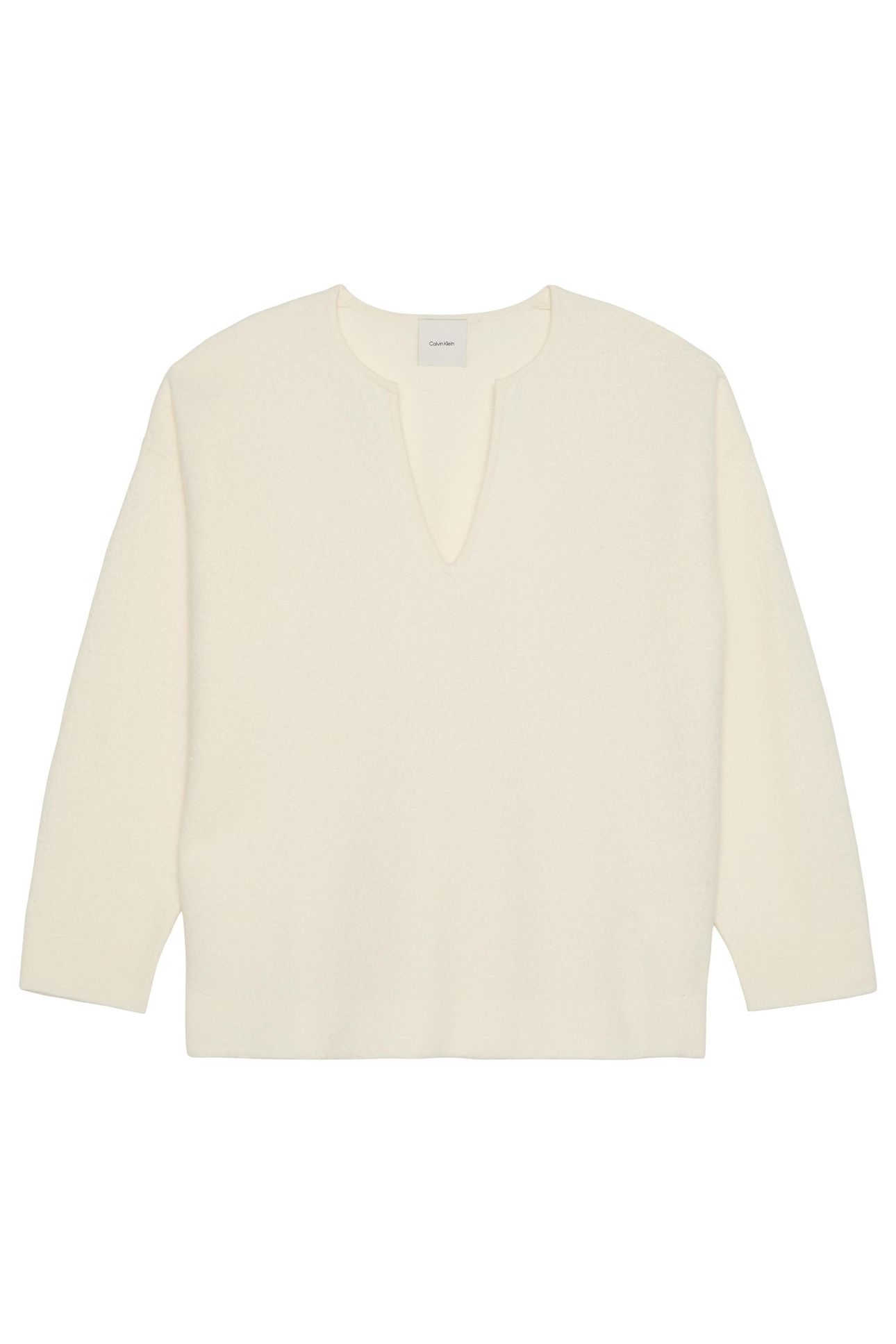 BOILED WOOL LS V NECK SWEATER WHITE GREIGE 1
