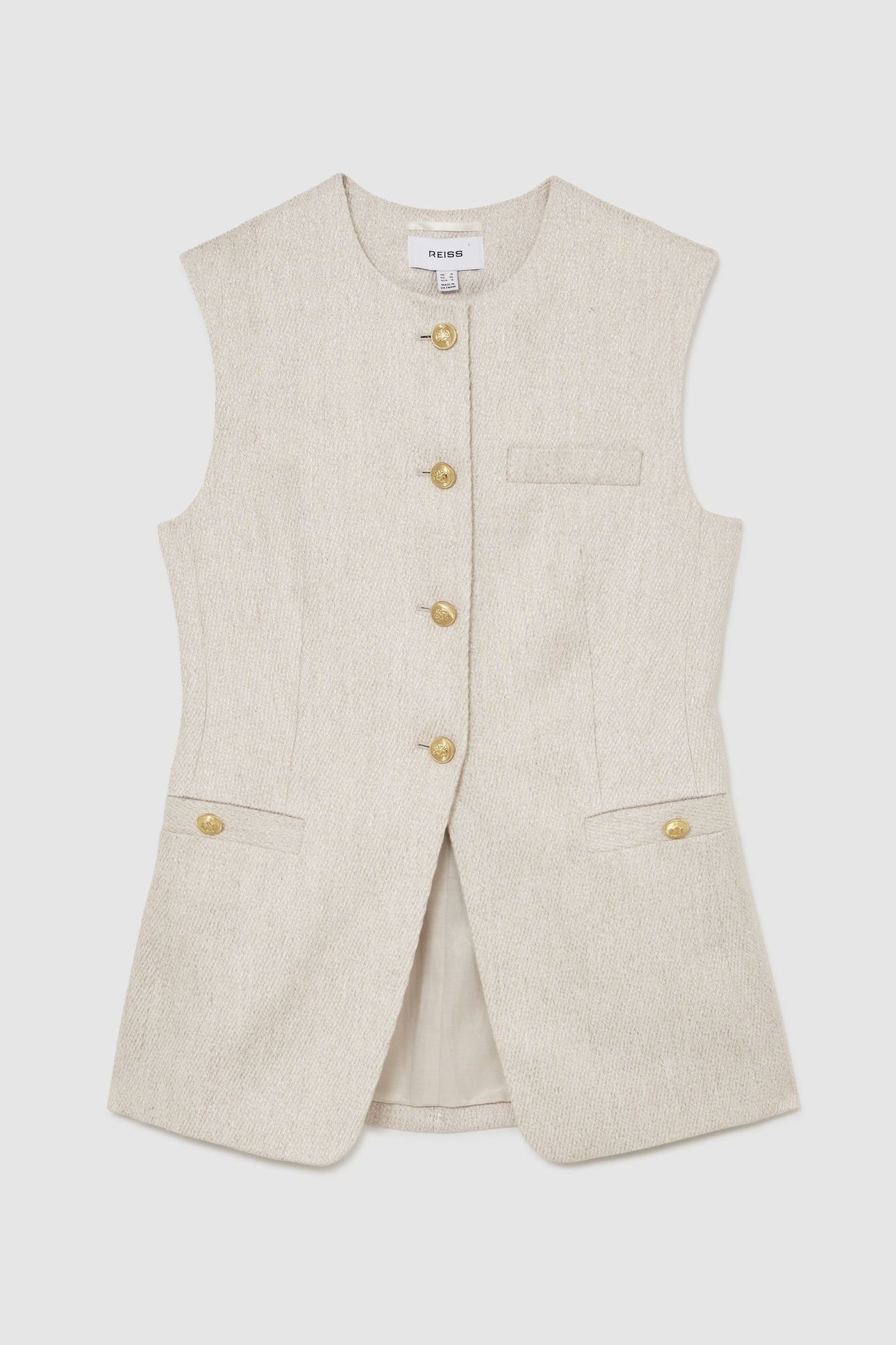 LONG LINE TEXTURED LINEN BLEND WAISTCOAT NEUTRAL 3