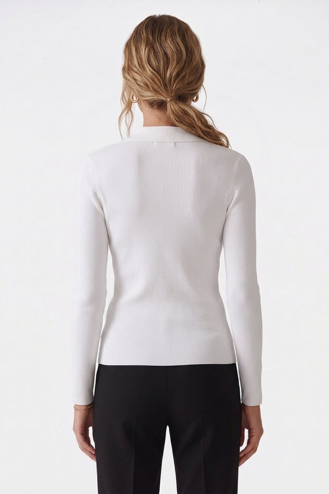 FITTED RIBED LS BUTTON UP OPTIC WHITE 2