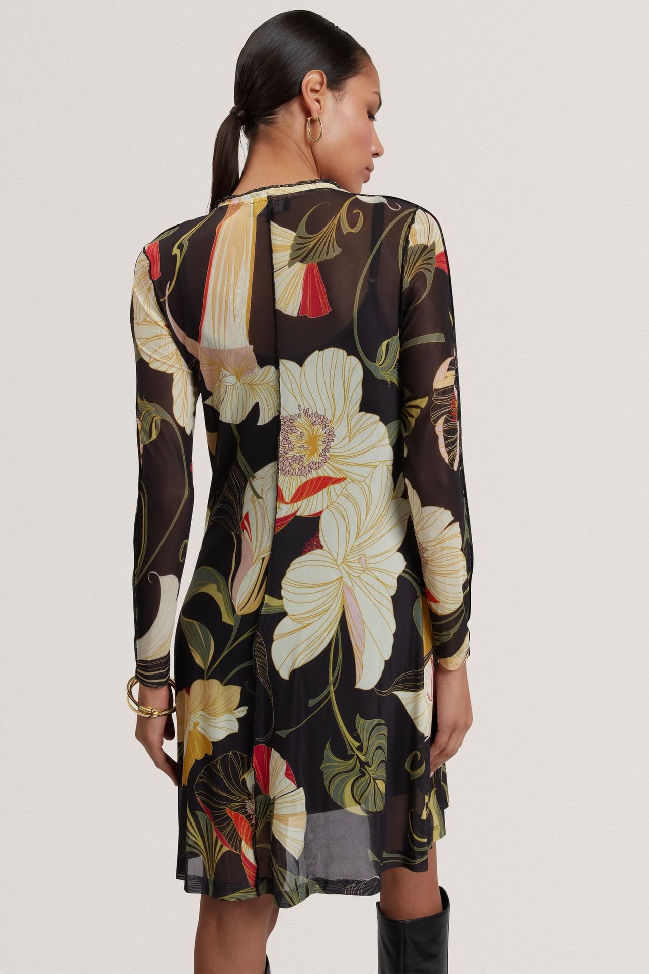 MESH LONG SLEEVE MIDI DRESS BLACK 2