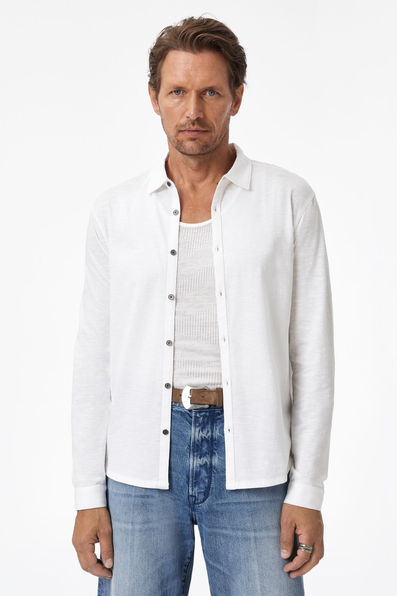 GARETH LS MERCERIZED KNITS SHIRT WHITE 1