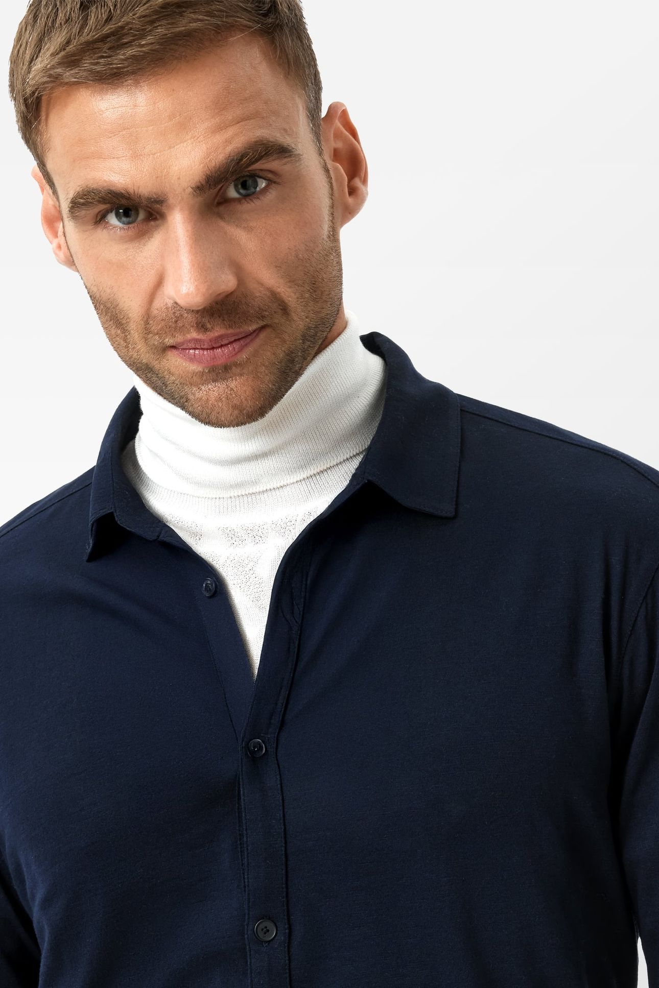 GARETH LS MERCERIZED KNITS SHIRT NAVY 3