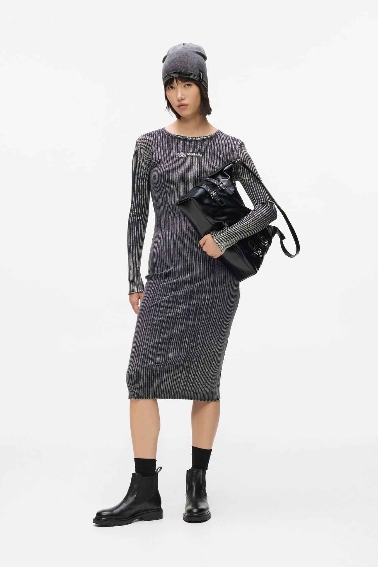 KLJ LS RIBBED DRESS WASHED BLACK 2
