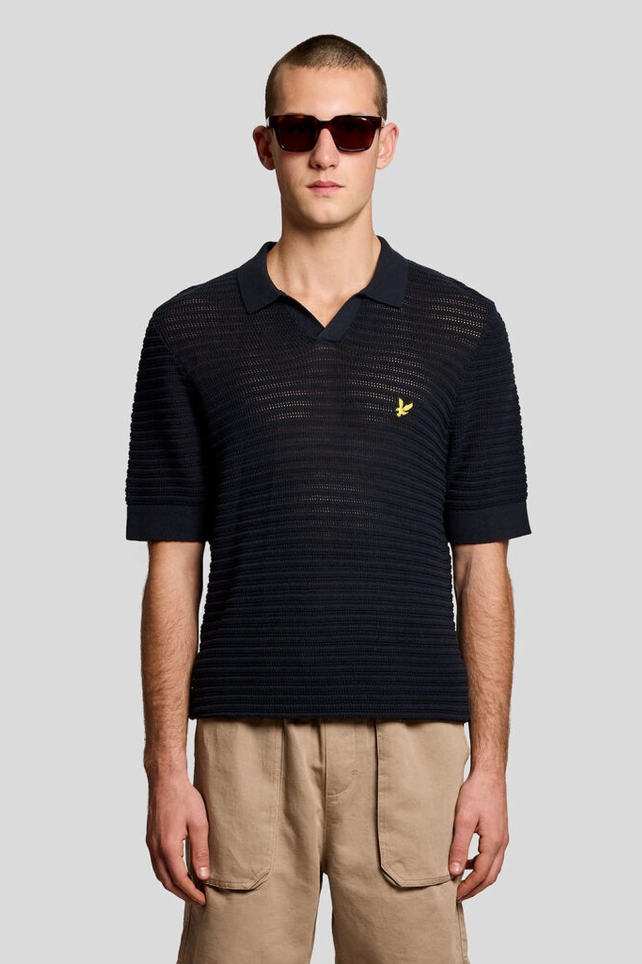 POINTELLE SHORT SLEEVE KNITTED POLO DARK NAVY 1