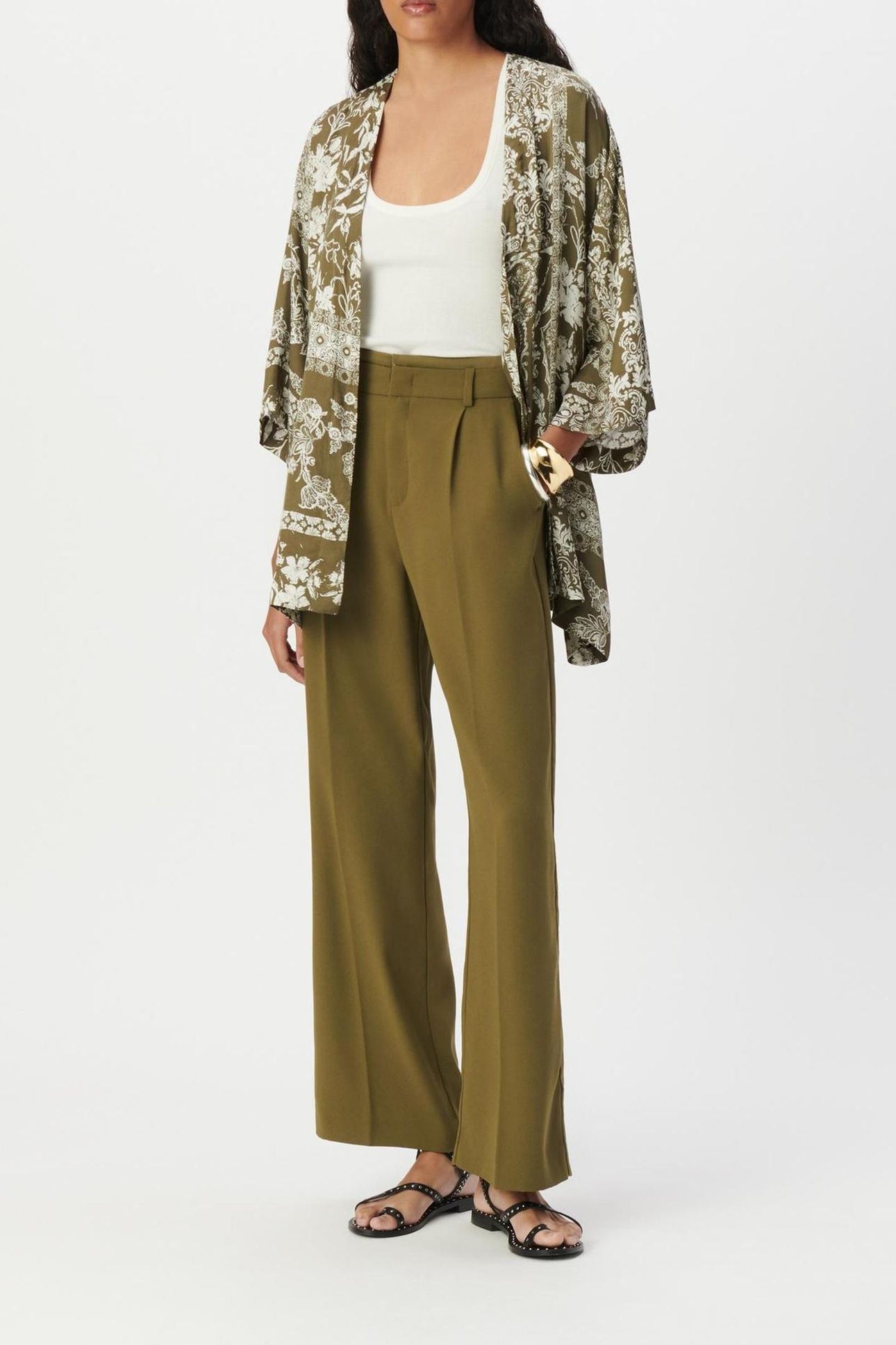 KHAKI KIMONO SHIRT WITH SCARF PRINT 5