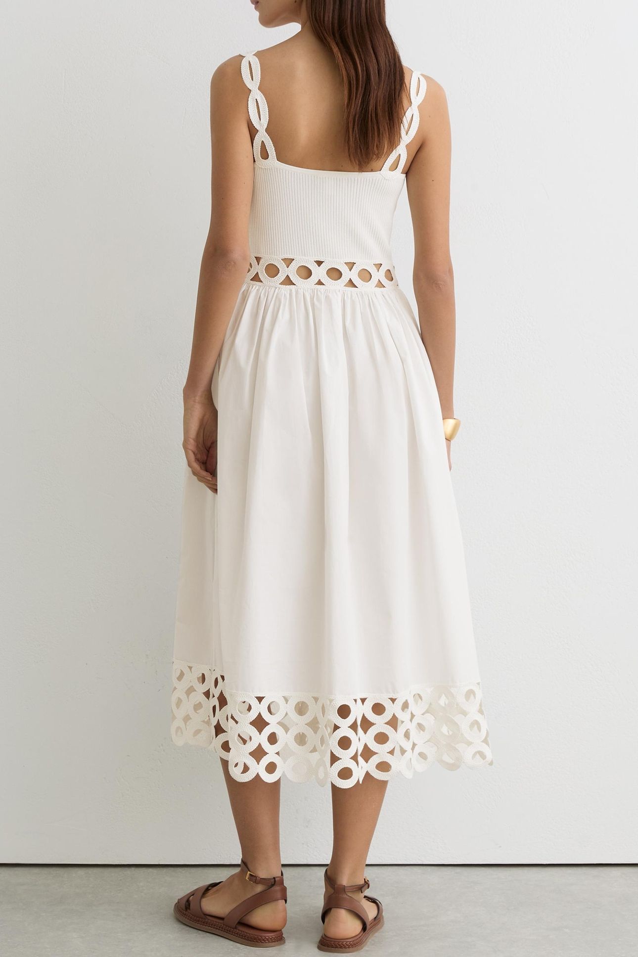 KNIT WOVEN MIDI DRESS IVORY 2