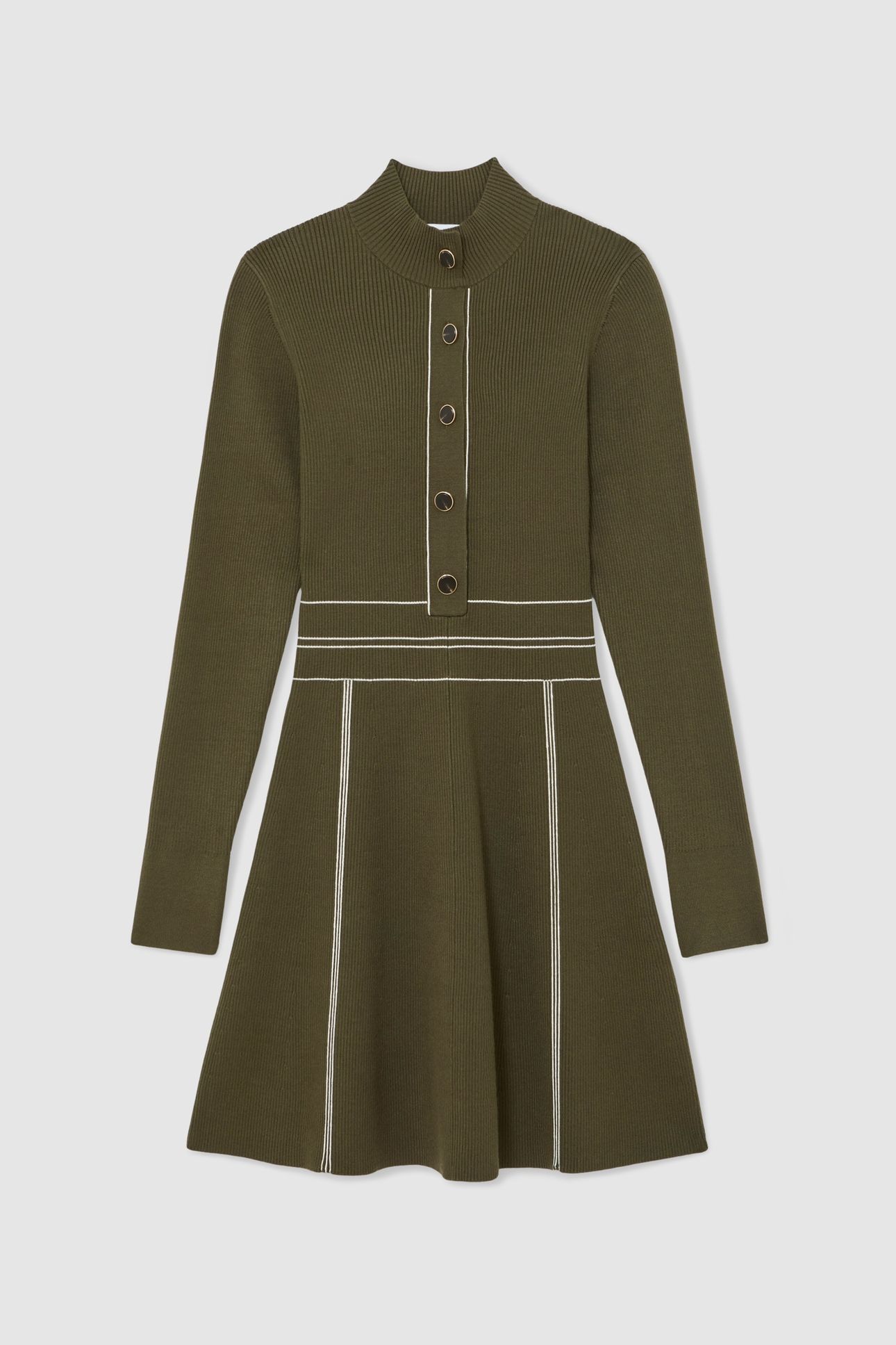 STITCH DETAIL MINI DRESS KHAKI GREEN 4