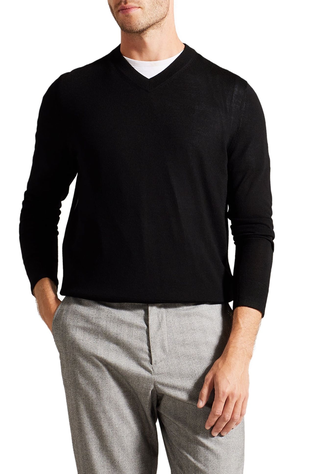 LAMBEH LS MERINO CORE V NECK BLACK 1