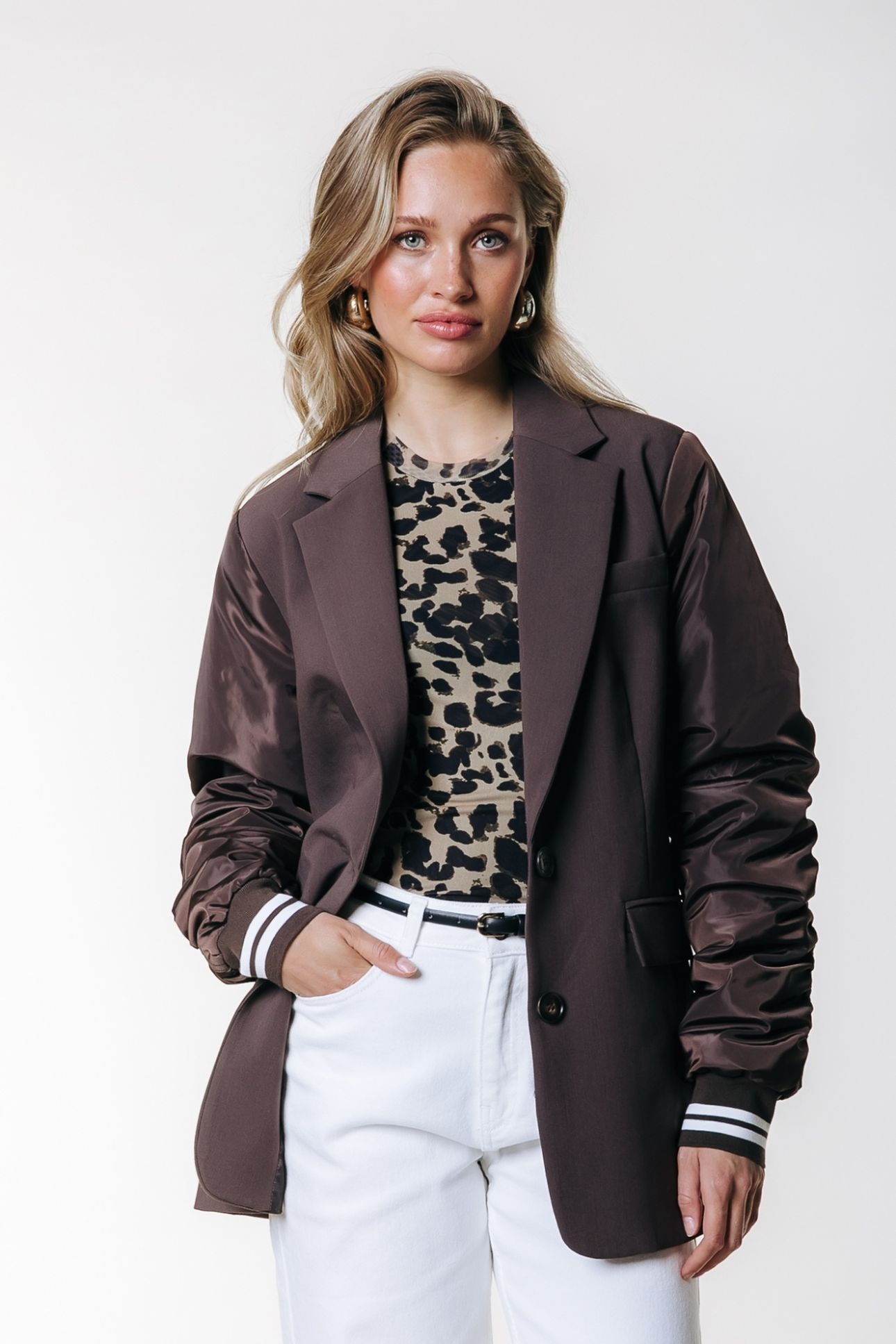 GEMMA CONTRAST SLEEVE BLAZER BROWN 1