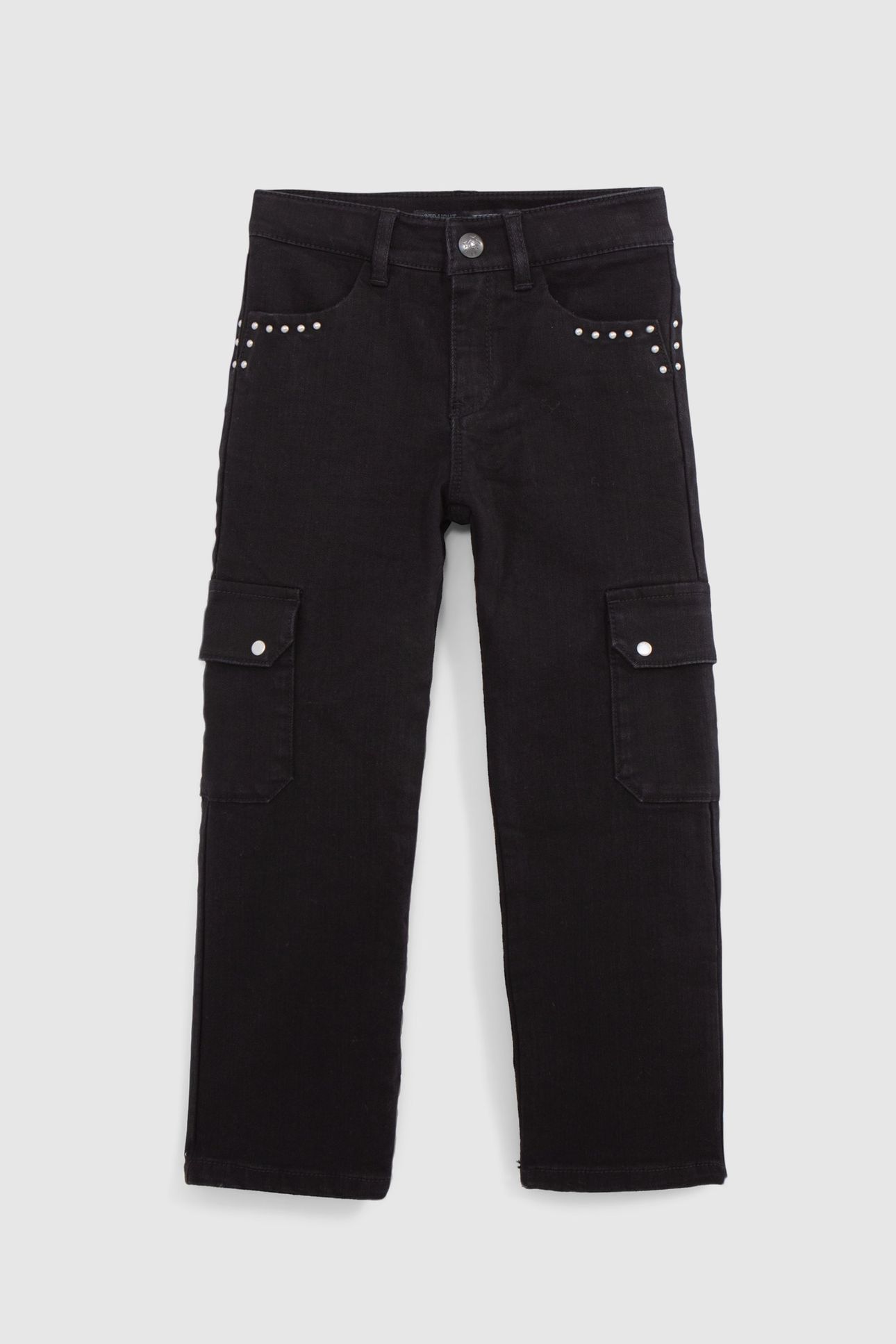 GIRL'S BLACK STUDDED STRAIGHT CARGO JEANS 1