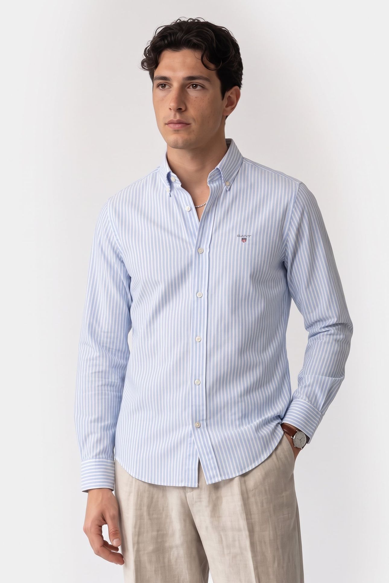 SLIM CLASSIC POPLIN STRIPE SHIRT LIGHT BLUE 1