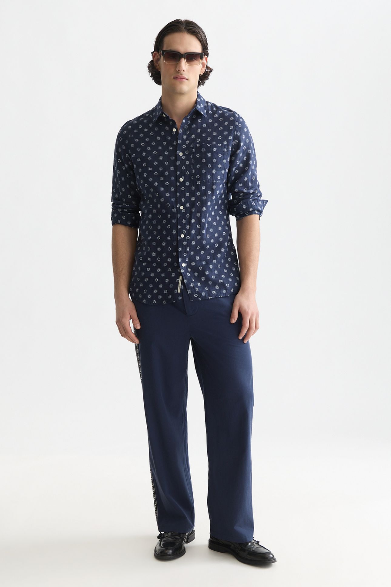 PRINTED LINEN REGULAR-FIT SHIRT NAVY 3