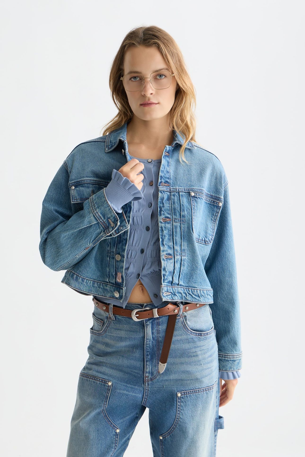 PLEAT FRONT DENIM TRUCKER JACKET CATCH THE SUN 1