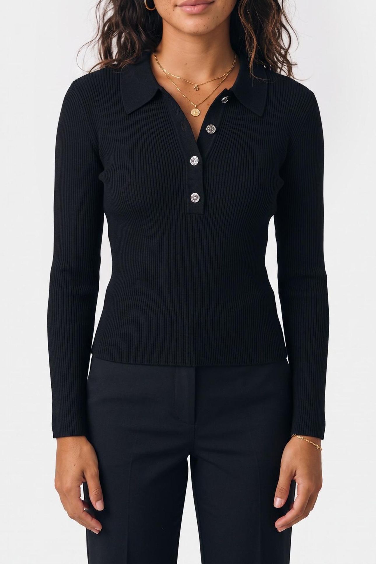 POLO NECK CLEAN LS TOP BLACK 1