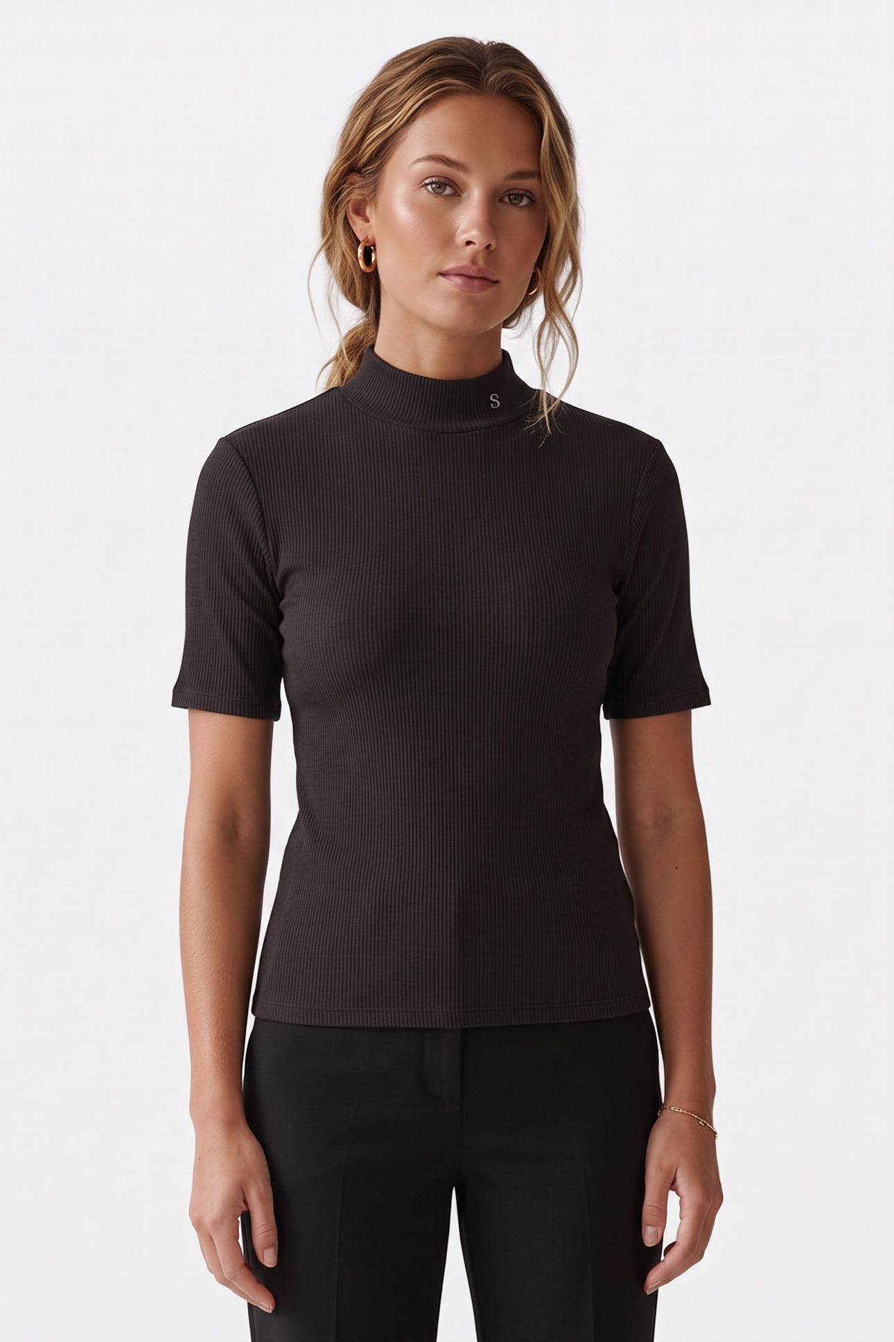 CORE MOCK NECK RIB T-SHIRT BLACK 1