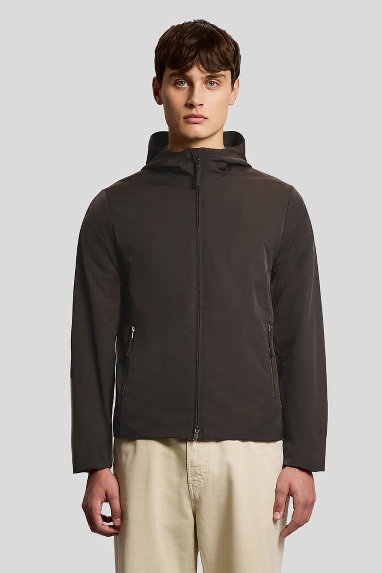 NYLON ZIP THROUGH HOODED JACKET LICORICE 1