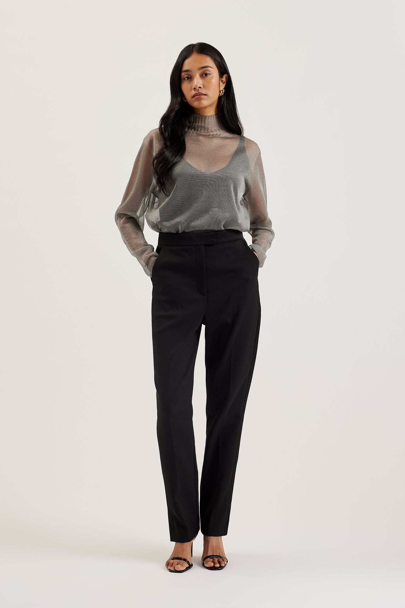 TAYLAW SHEER FUNNEL NECK TOP GREY 1