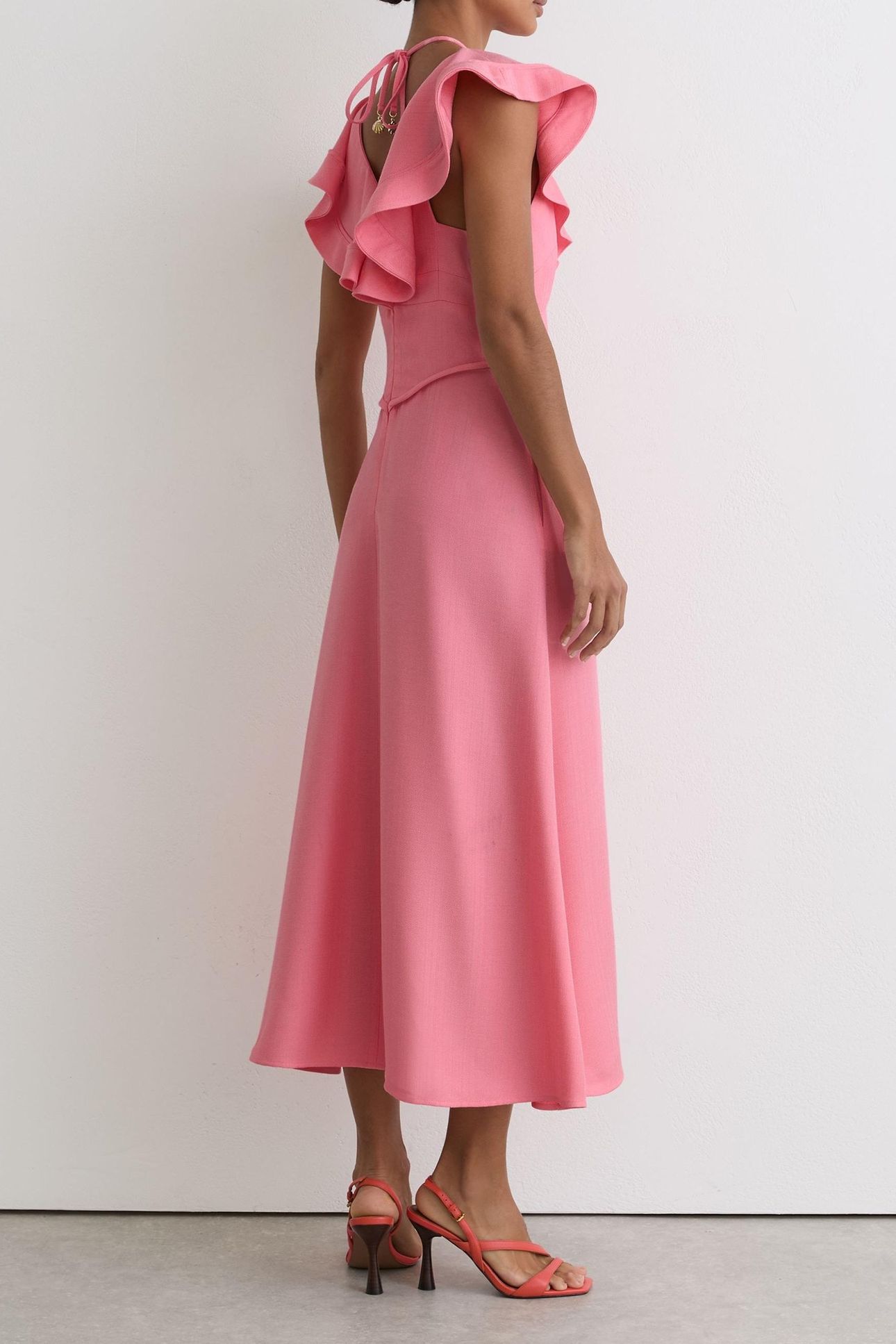 RUFFLE SLEEVE MIDI DRESS PINK 3