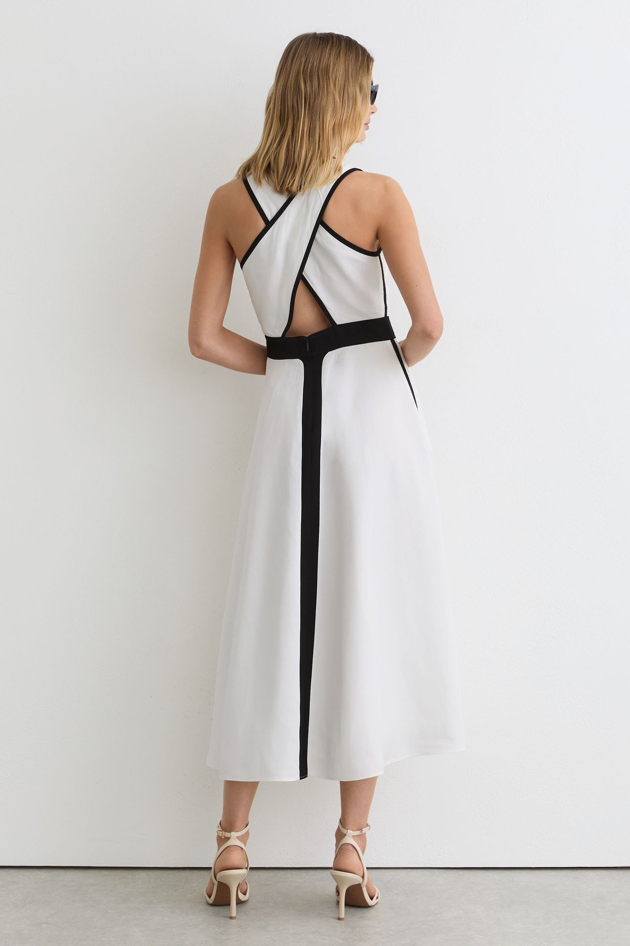 CONTRAST TRIM MIDI DRESS IVORY/BLACK 3