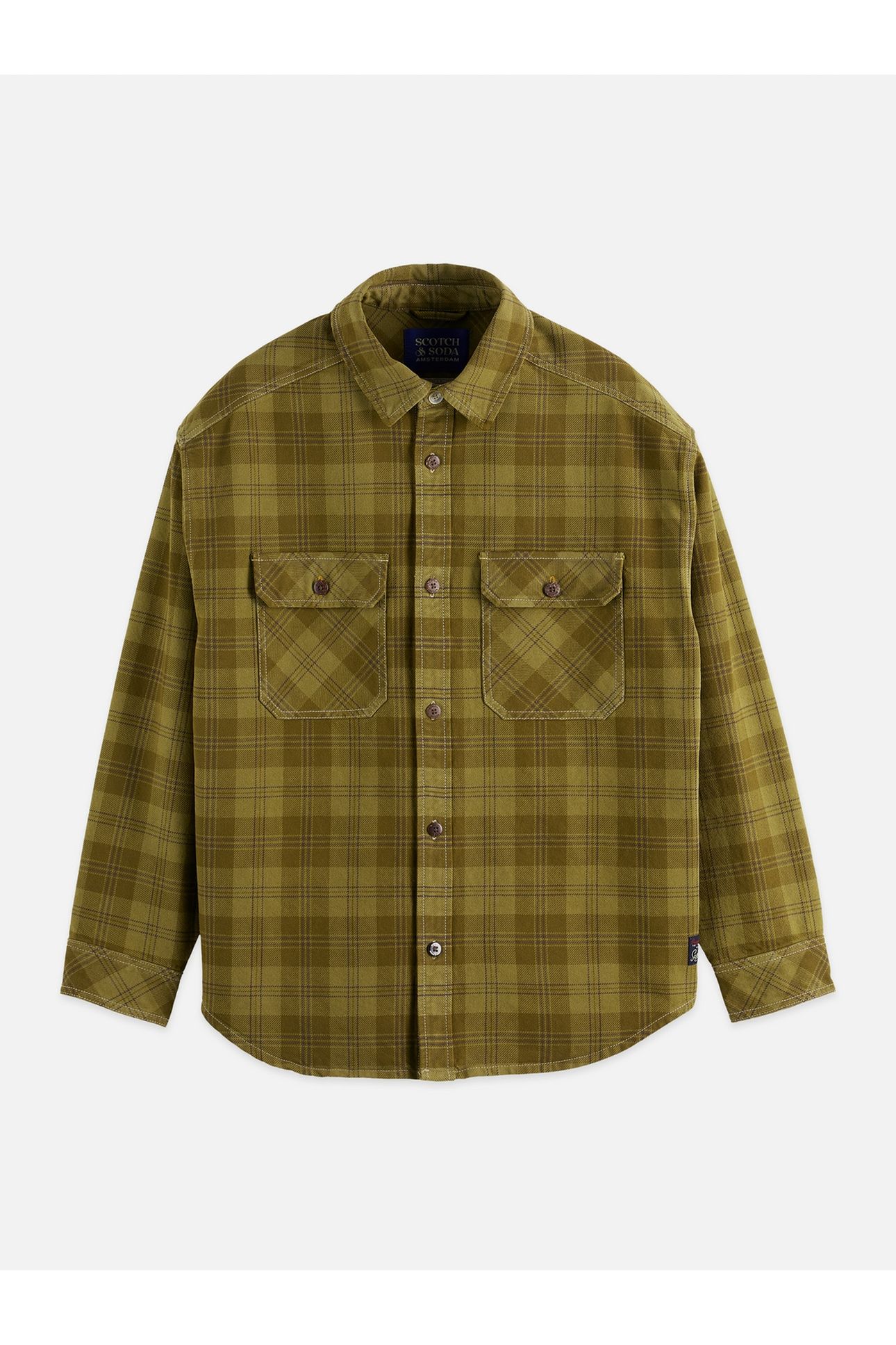 WASHED DENIM CHECKED OVERSHIRT DARK GREEN 1