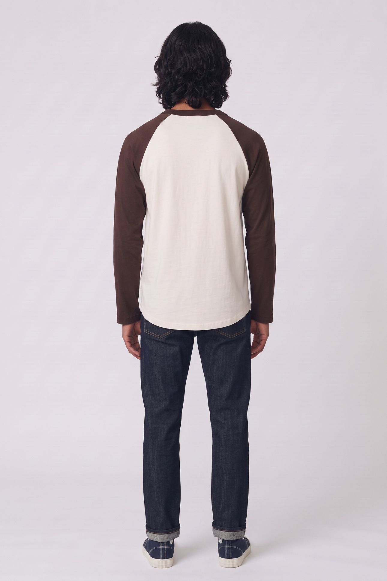 UNISEX T-SHIRT 3/4 SLEEVE CONTRAST BEIGE/BROWN 4