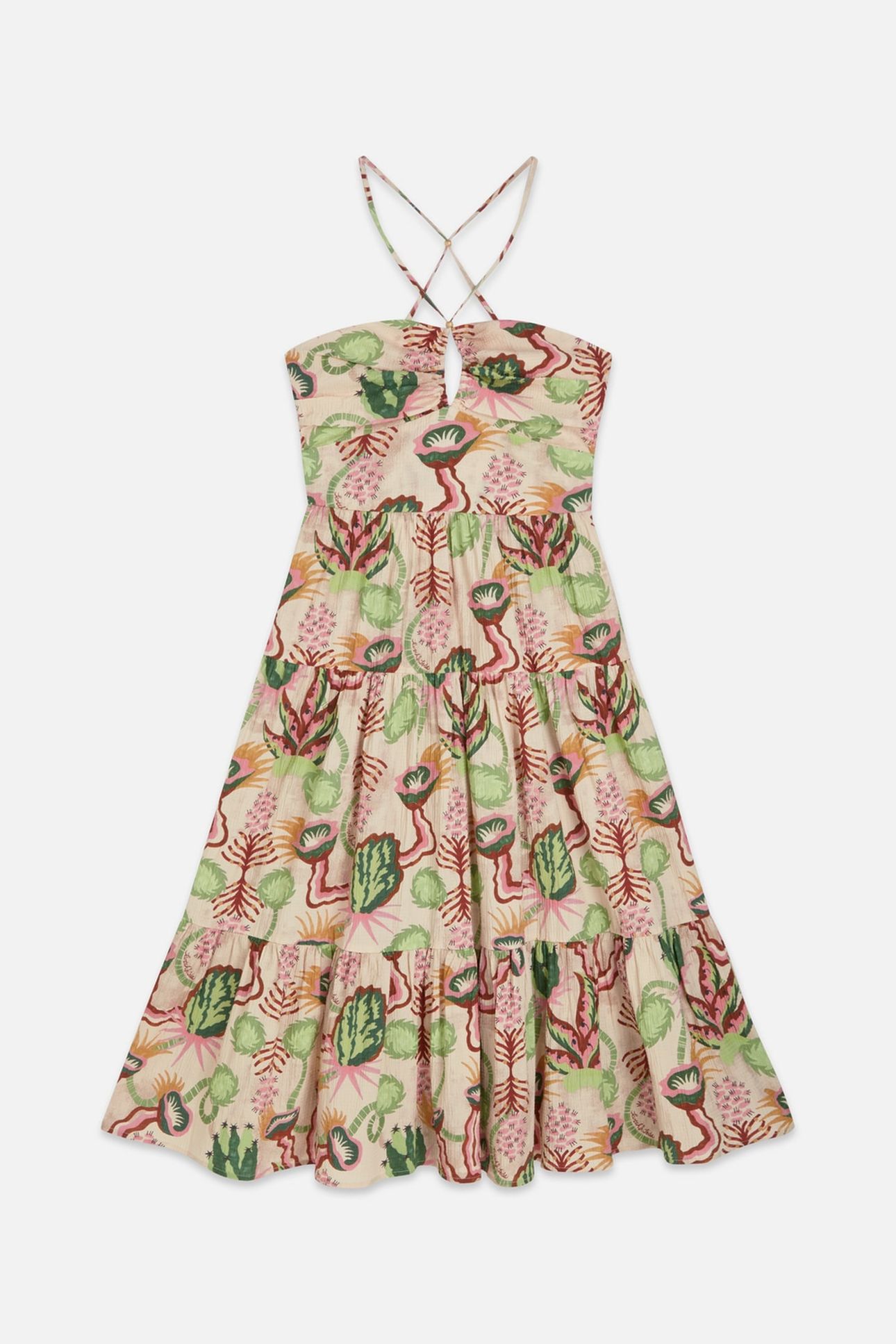 COTTON SEERSUCKER KEYHOLE HALTER MIDI DRESS DESERT FLORAL CA 4