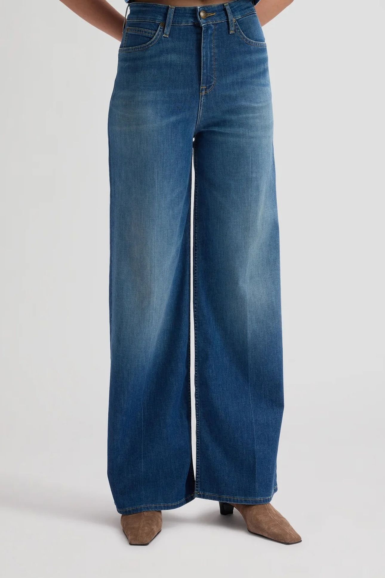 STELLA BLUE ARROW HIGH WAIST WIDE LEG JEANS DENIM BLUE 1