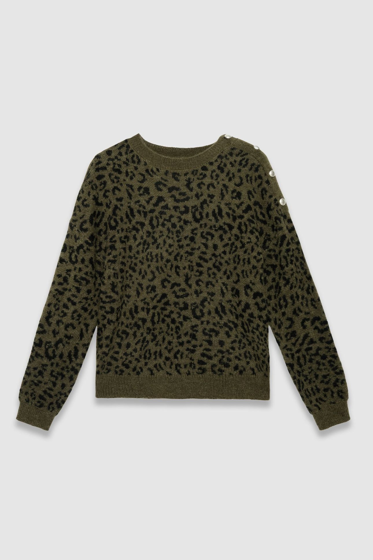 KHAKI KNIT SWEATER WITH LEOPARD JACQUARD MOTIF 4