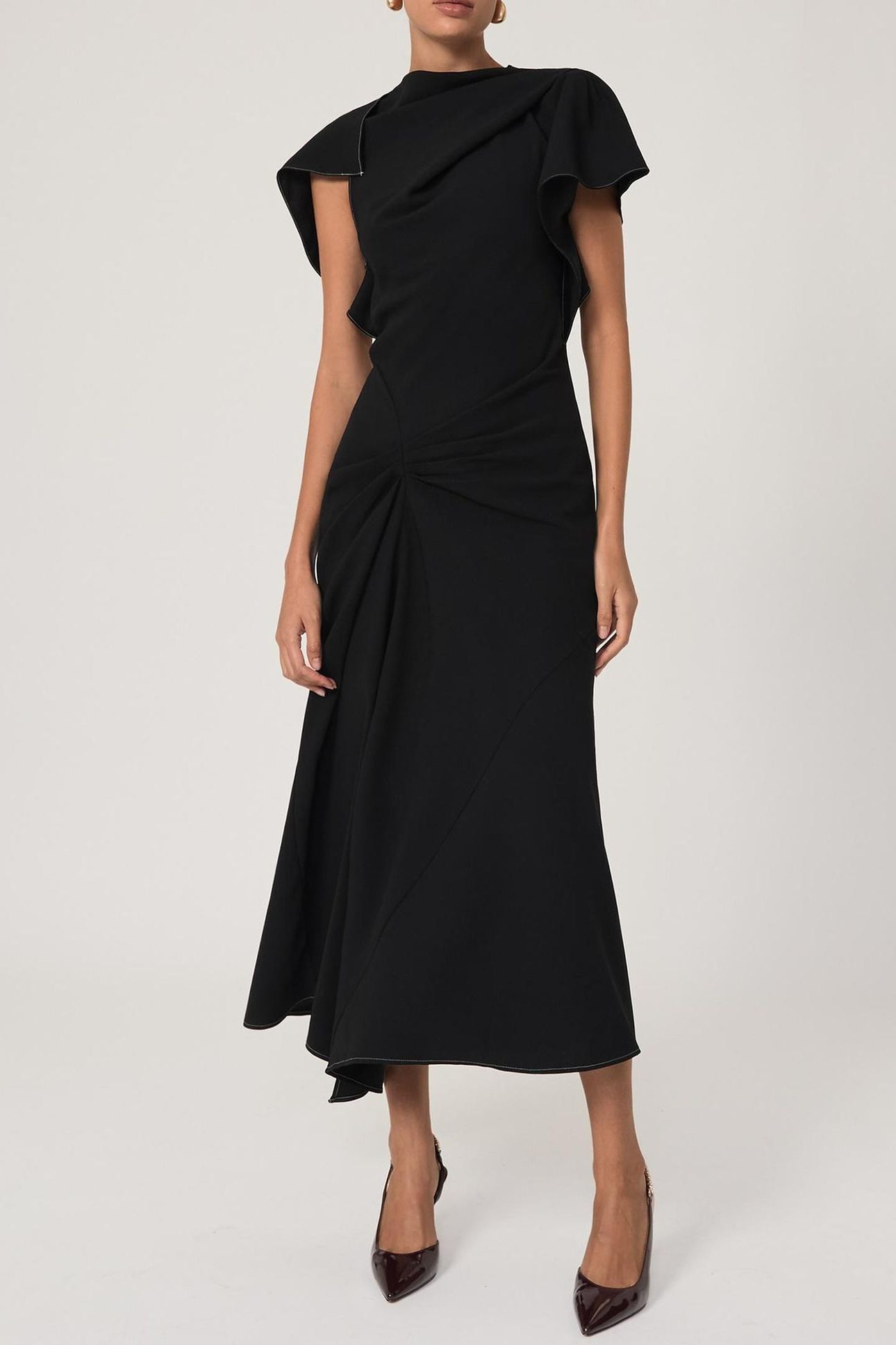 DRAPE DETAIL MIDI DRESS BLACK 1