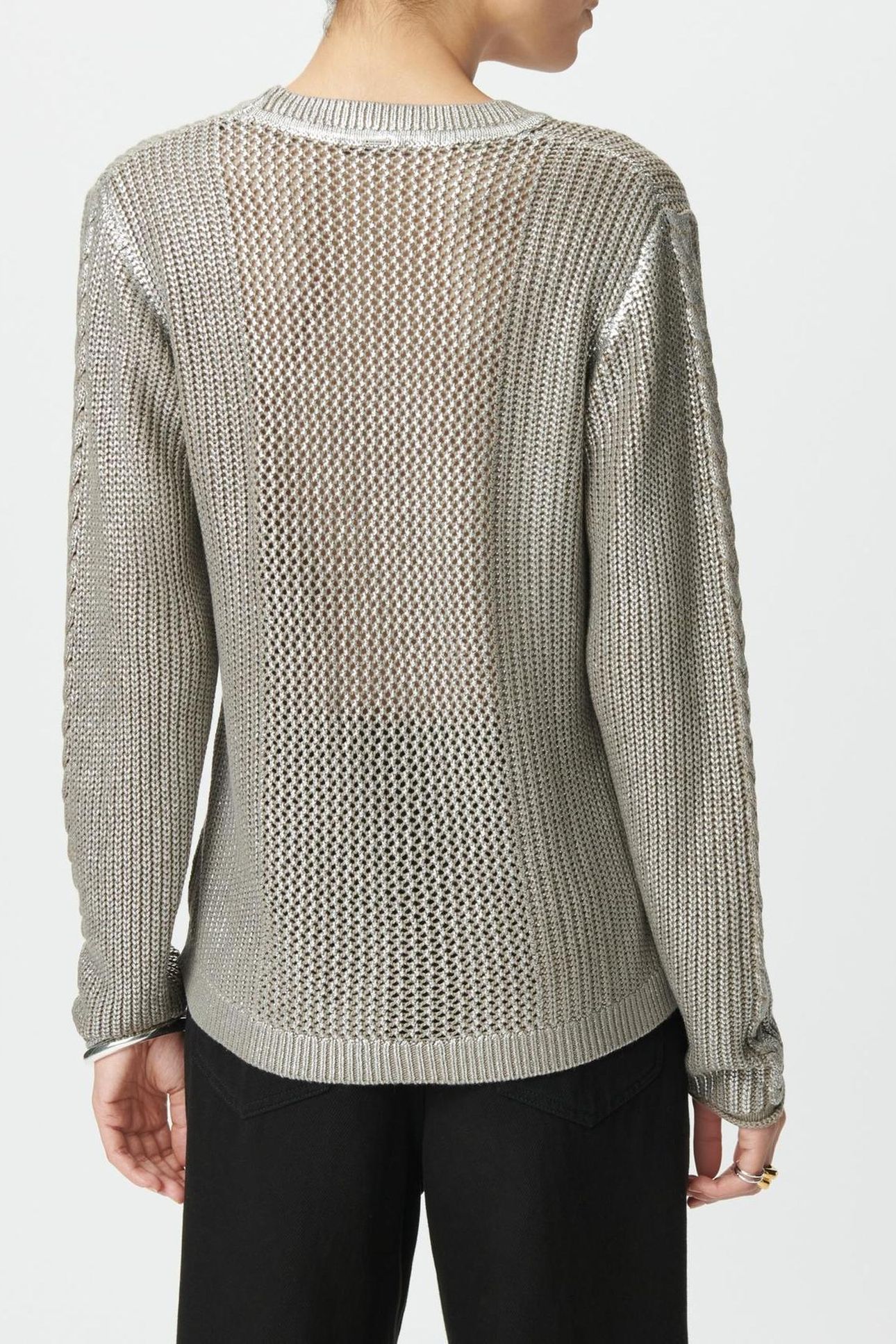 BEIGE SILVER-COATED DECORATIVE KNIT SWEATER 2
