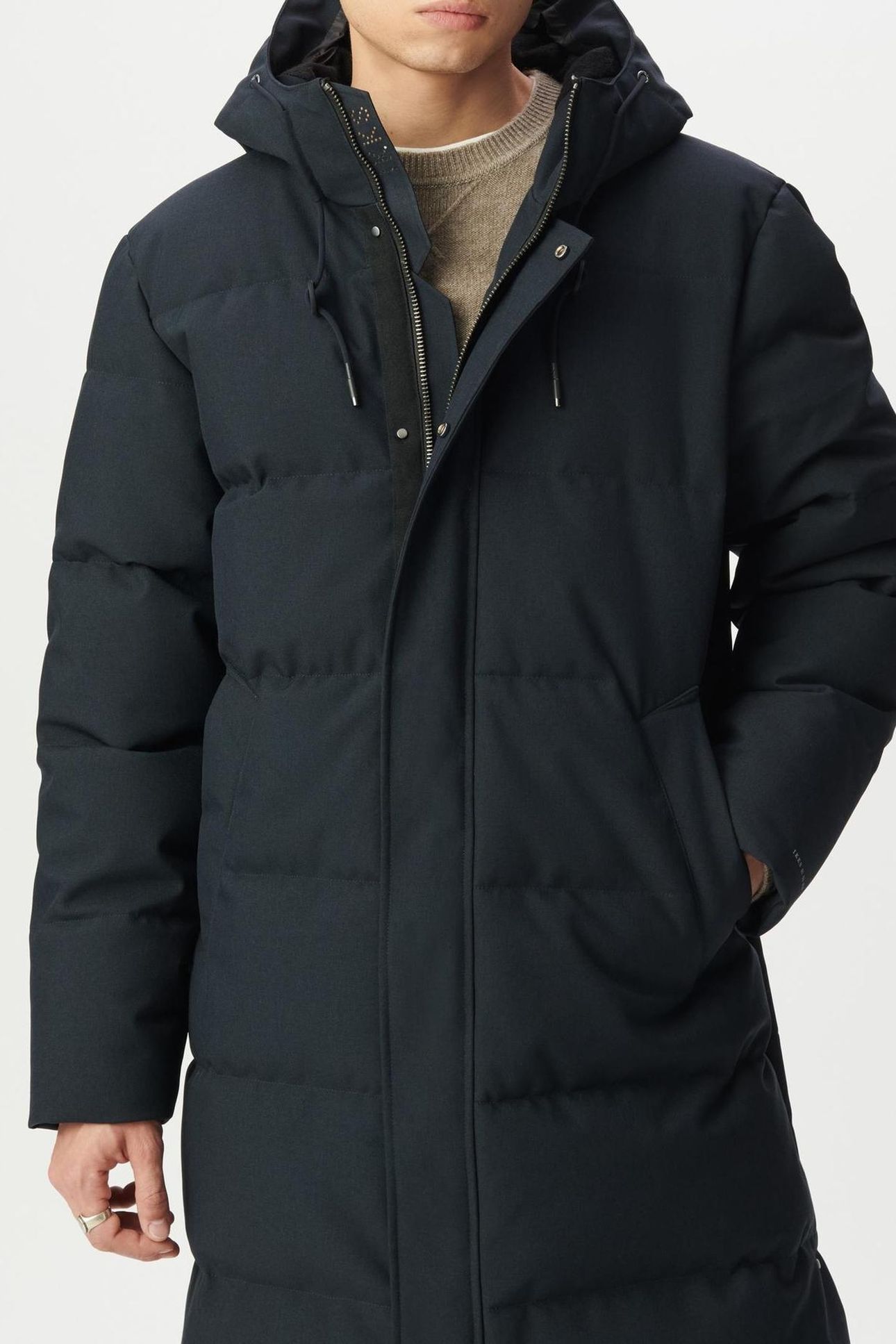 NAVY QUILTED WATERPROOF LONG PADDED JACKET 8
