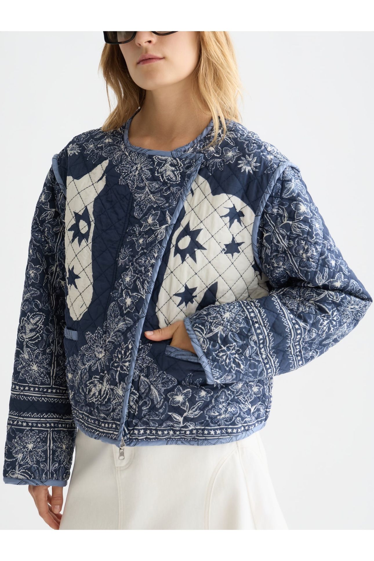 REVERSIBLE PRINTED QUILTED JACKET HORSE BANDANA DRESS BLUES 8