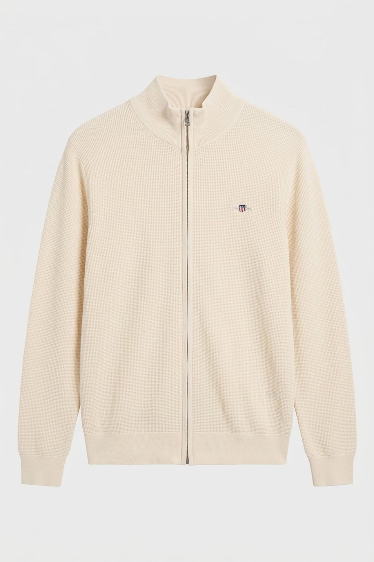 WAFFLE KNIT ZIP CARDIGAN CREAM 3