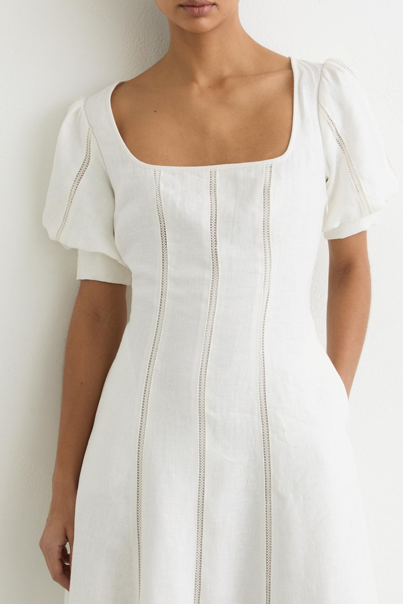 SHORT SLEEVE LINEN MIDI DRESS IVORY 5