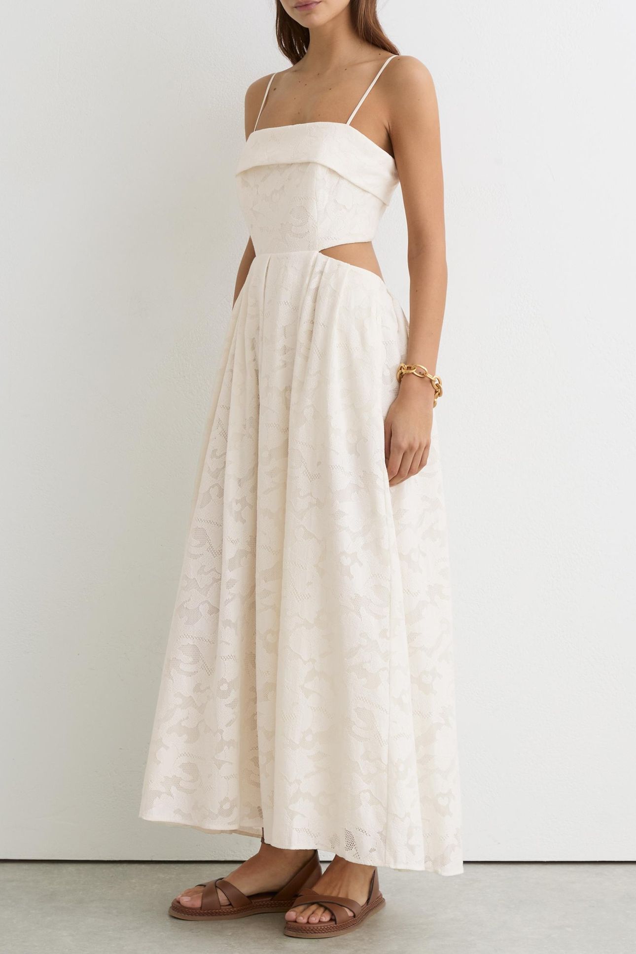LACE CUT OUT MAXI DRESS CREAM 3