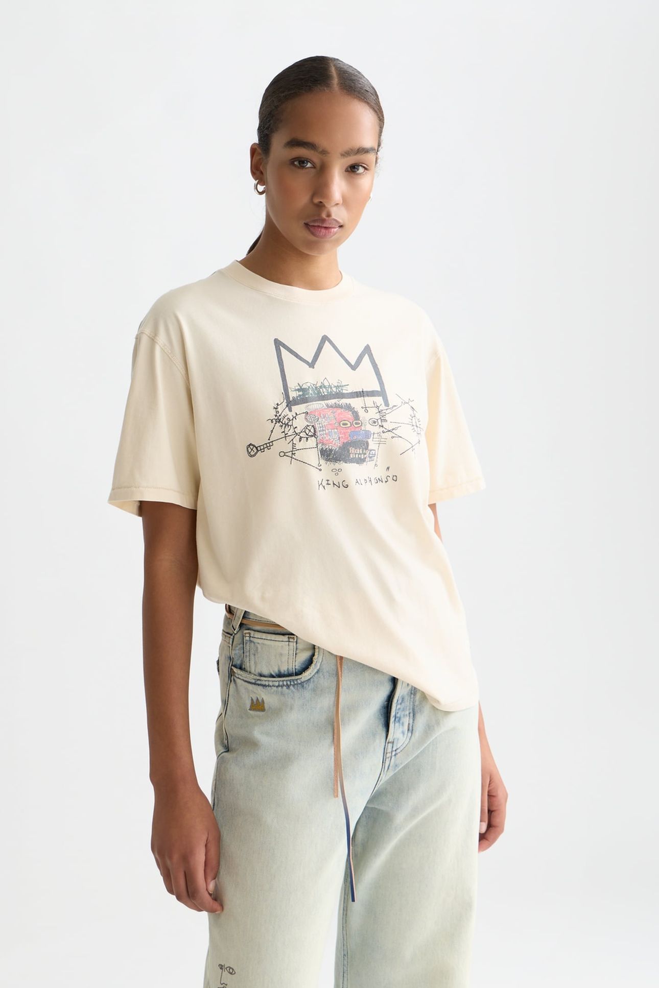 BASQUIAT WASHED ARTWORK T-SHIRT EGGNOG 1