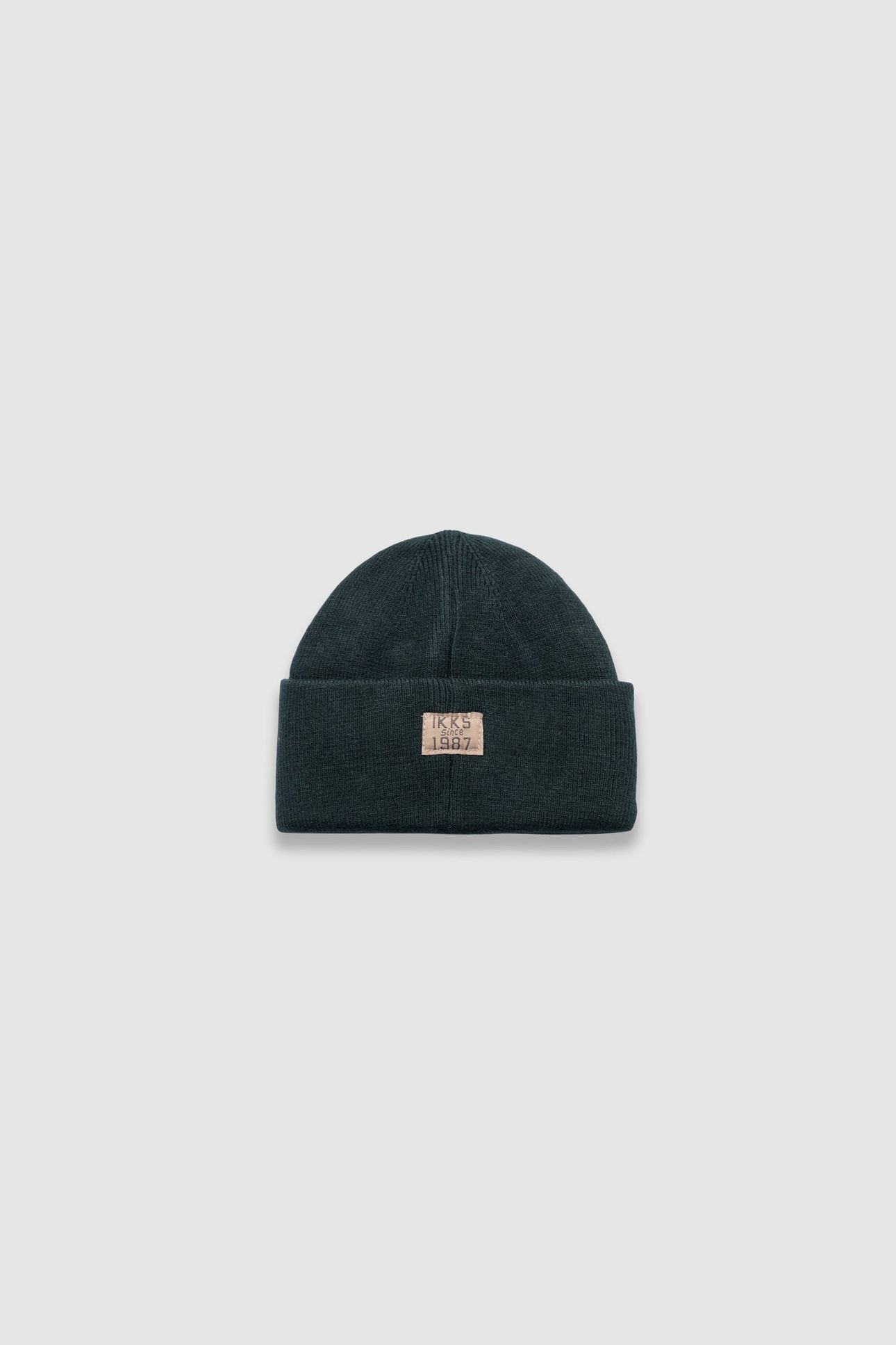 BOYS’ GREEN KNIT BEANIE WITH MASK CUT-OUT ON TURN UP 1