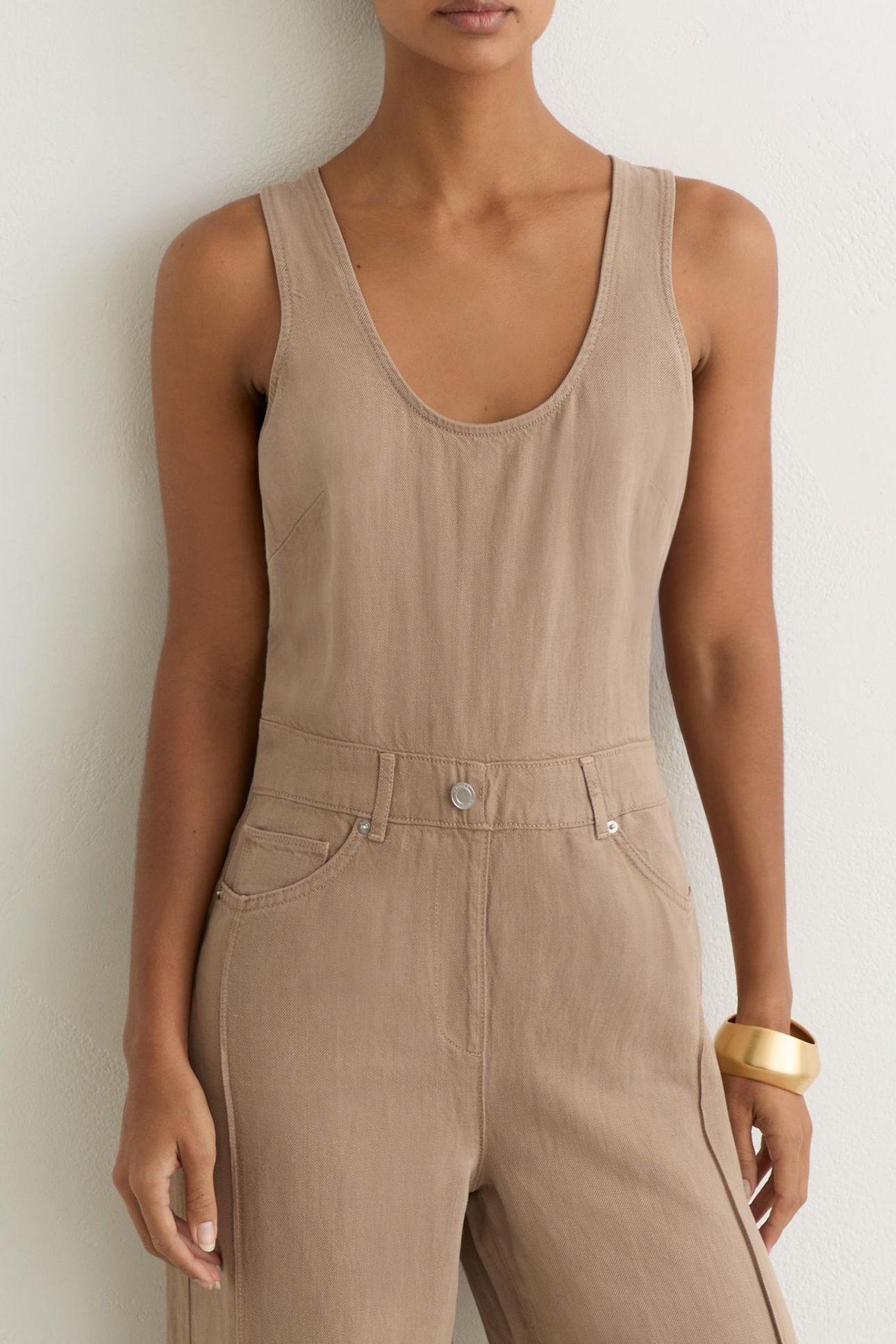 LINEN BLEND JUMPSUIT TAUPE NEUTRAL 4