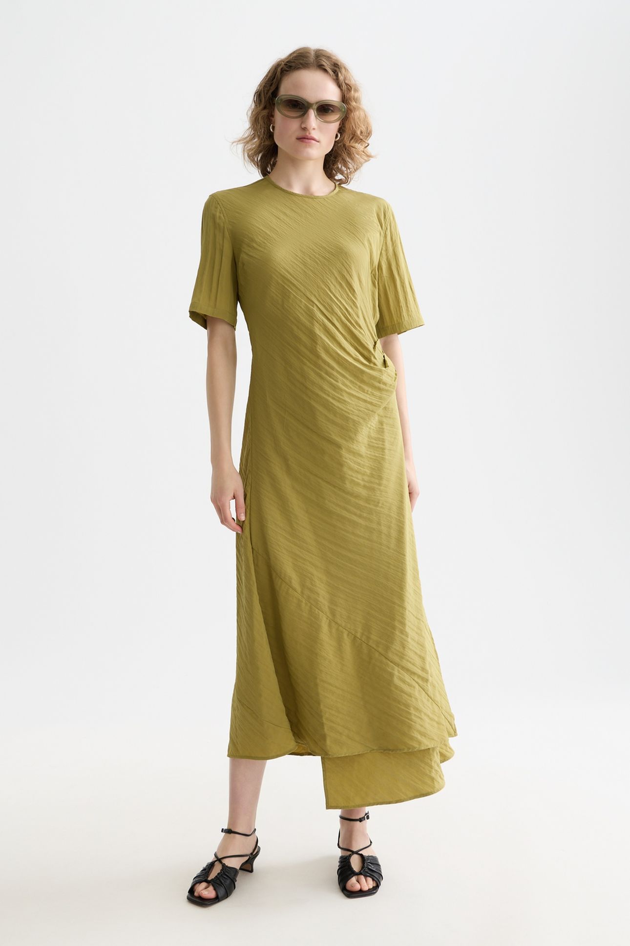 TIE WRAP MIDI DRESS GREEN MOSS 1