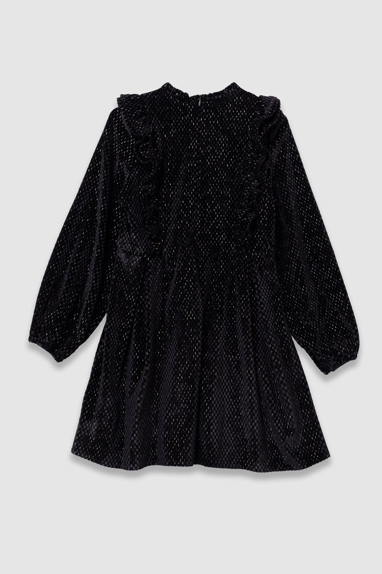 GIRL'S BLACK VELVET DRESS WITH RUFFLE DETAIL 2