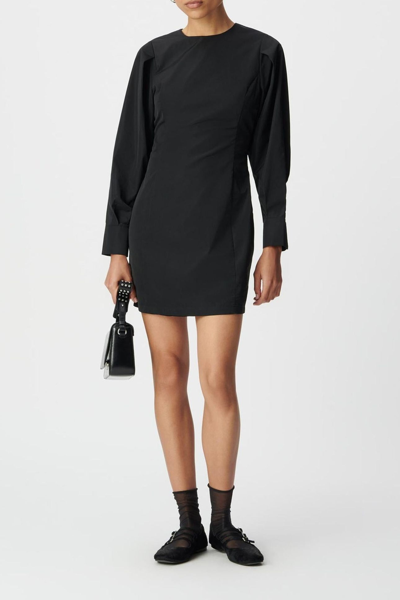 BLACK SATIN TAFFETA SHORT DRESS 3