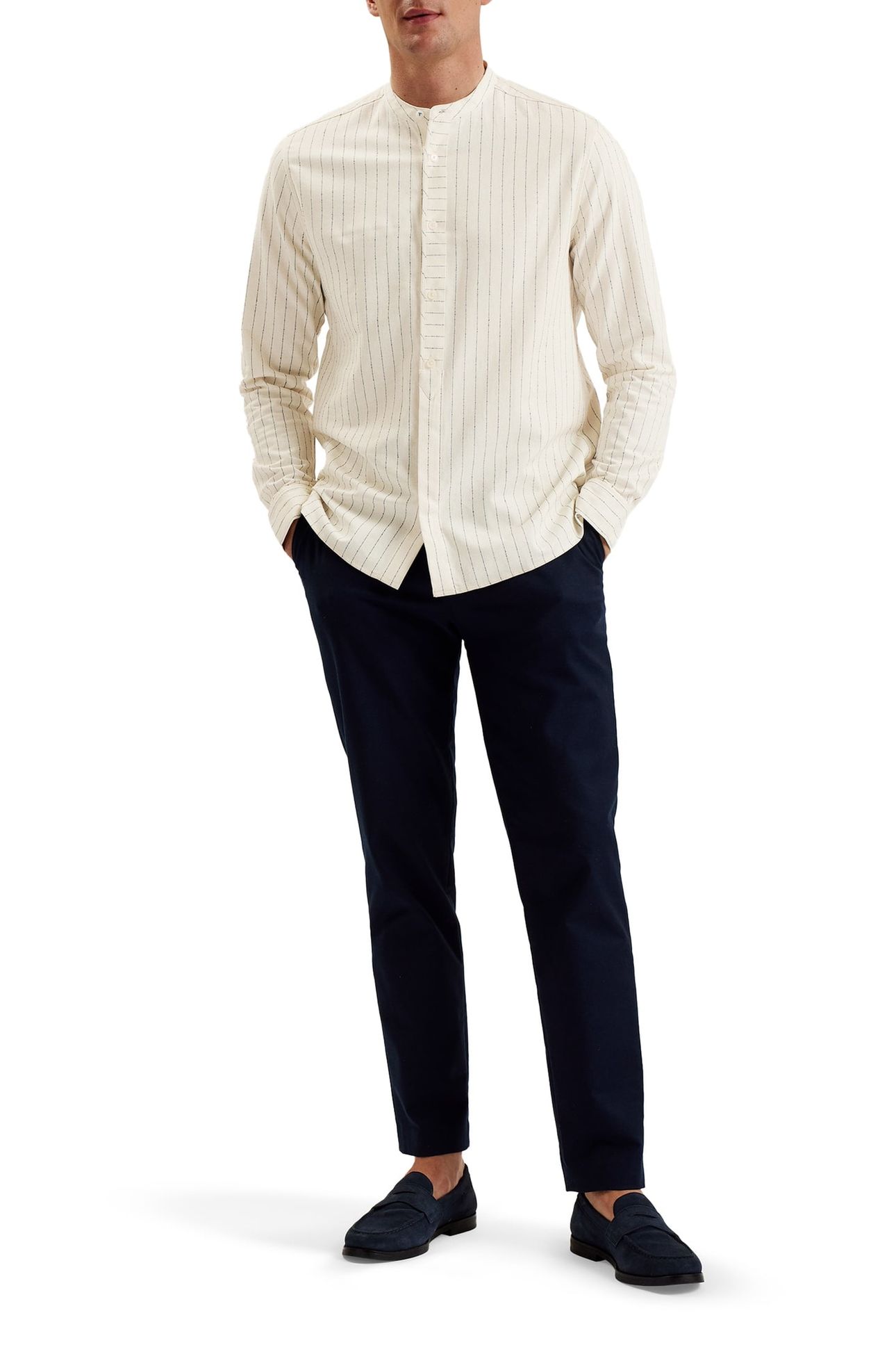 BASTIUN LS RELAXED GRANDAD COLLAR SHIRT ECRU 4