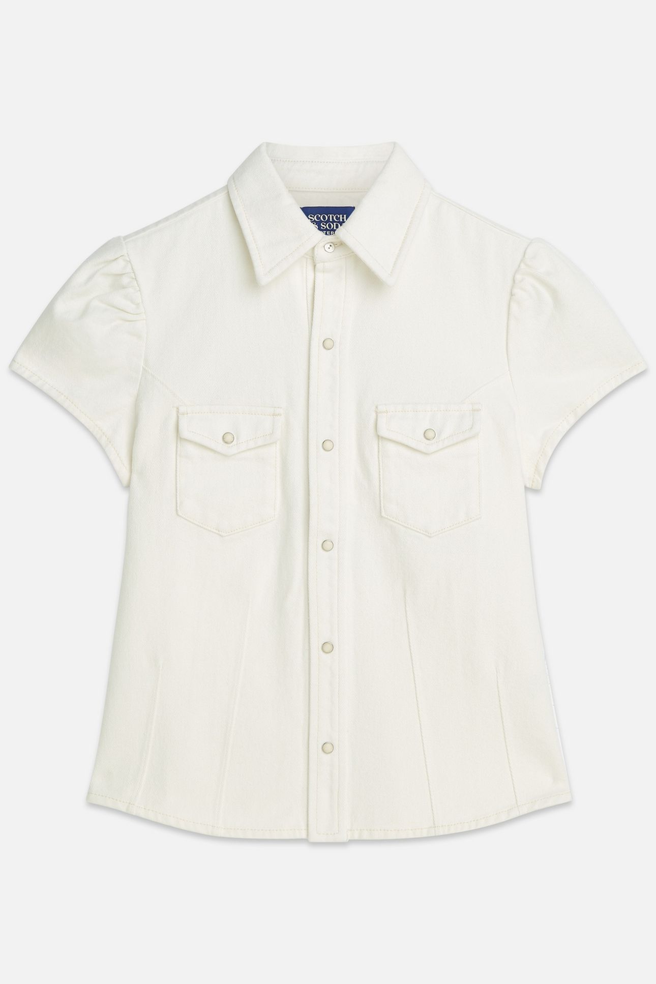CAP SLEEVE FITTED DENIM SHIRT STARDUST WHITE 1