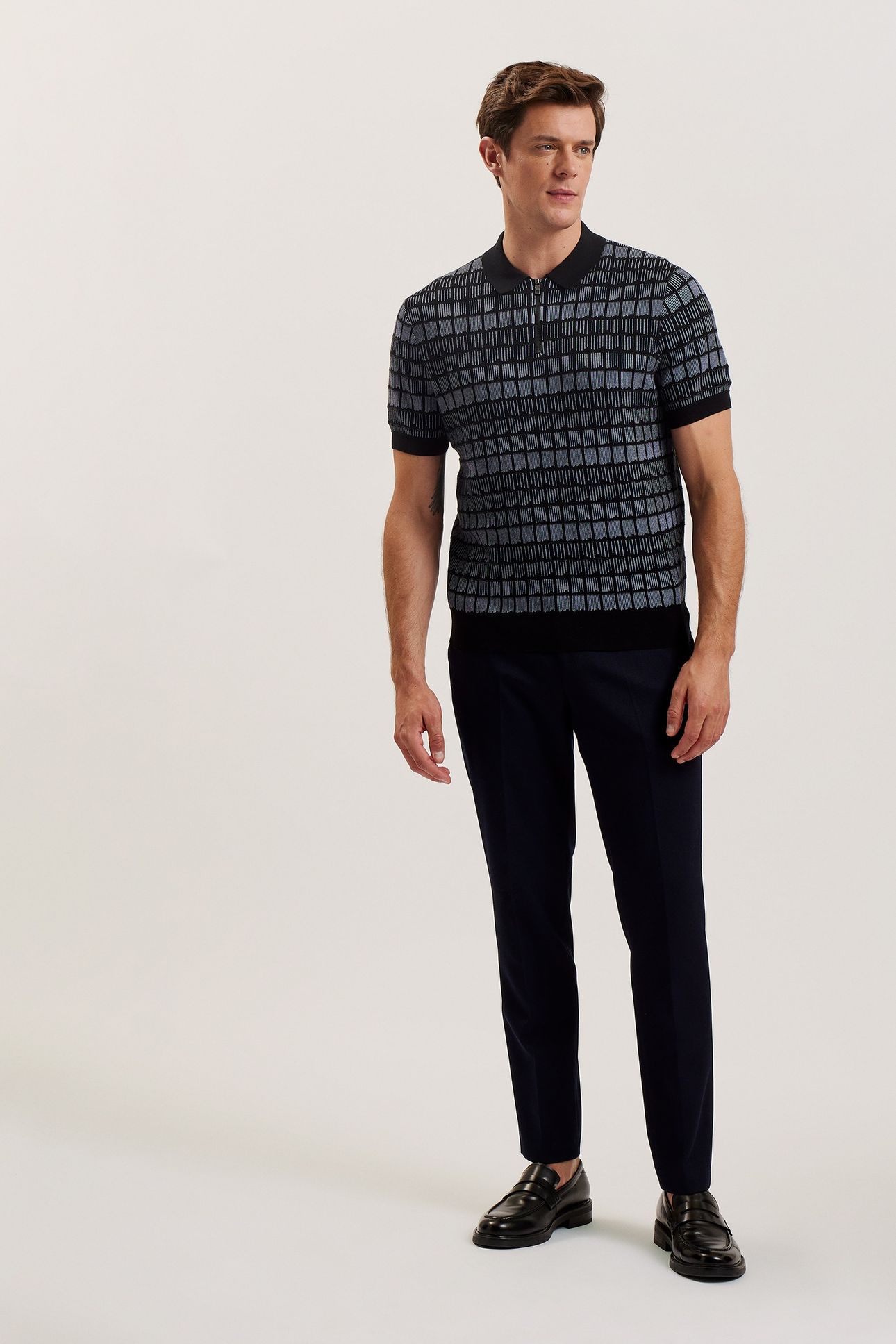 LEVERS SS REGULAR JACQUARD ZIP POLO BLACK 4