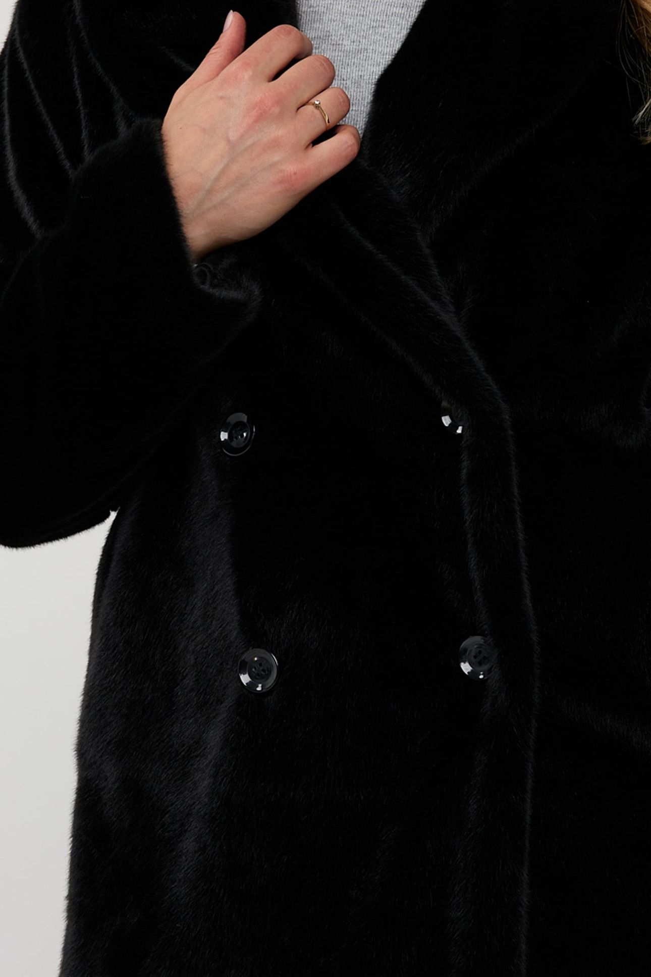 COAT SHAWL COLLAR FAKE FUR BLACK 7