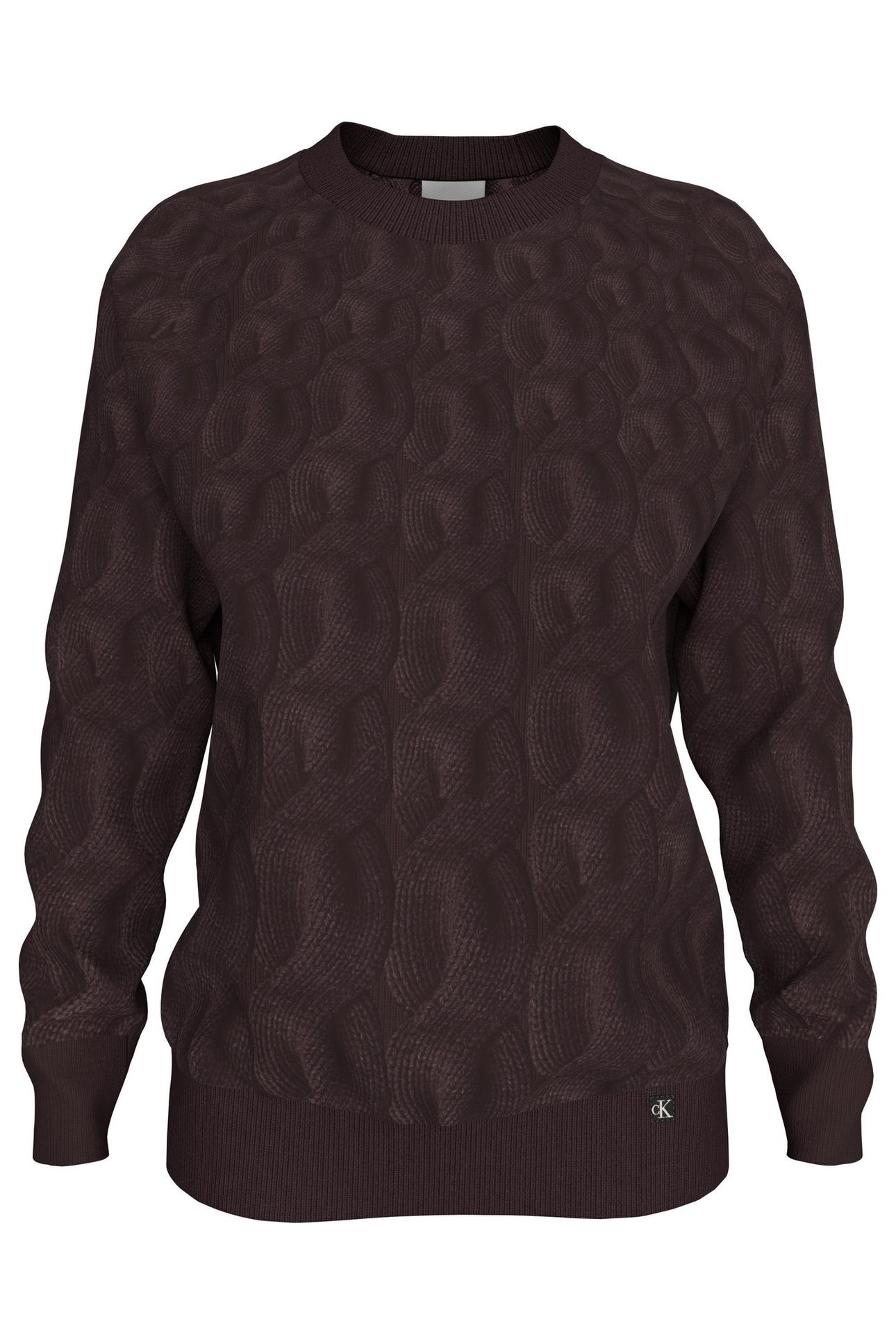 CABLE CREWNECK PULLOVER MOCHA BROWN 2