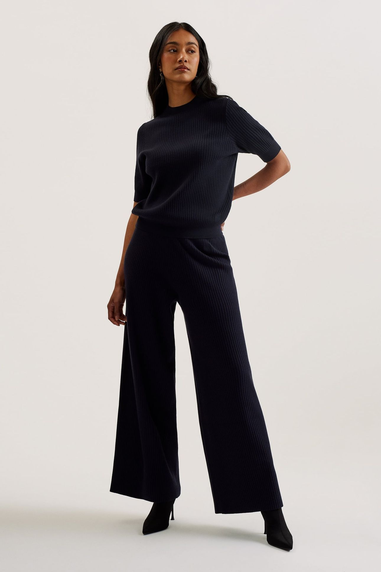 ELLENR RIBBED KNITTED HIGH WAIST NAVY 1