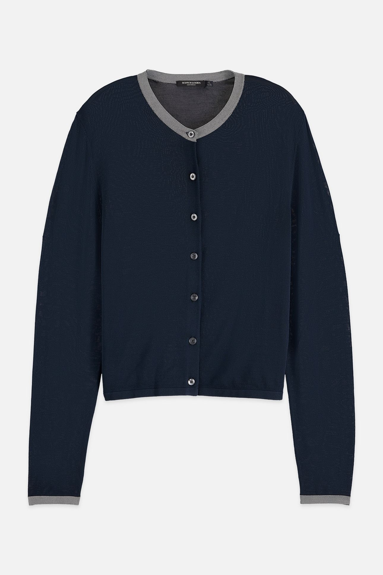 STRIPE TRIM RELAXED CARDIGAN CARBON 1
