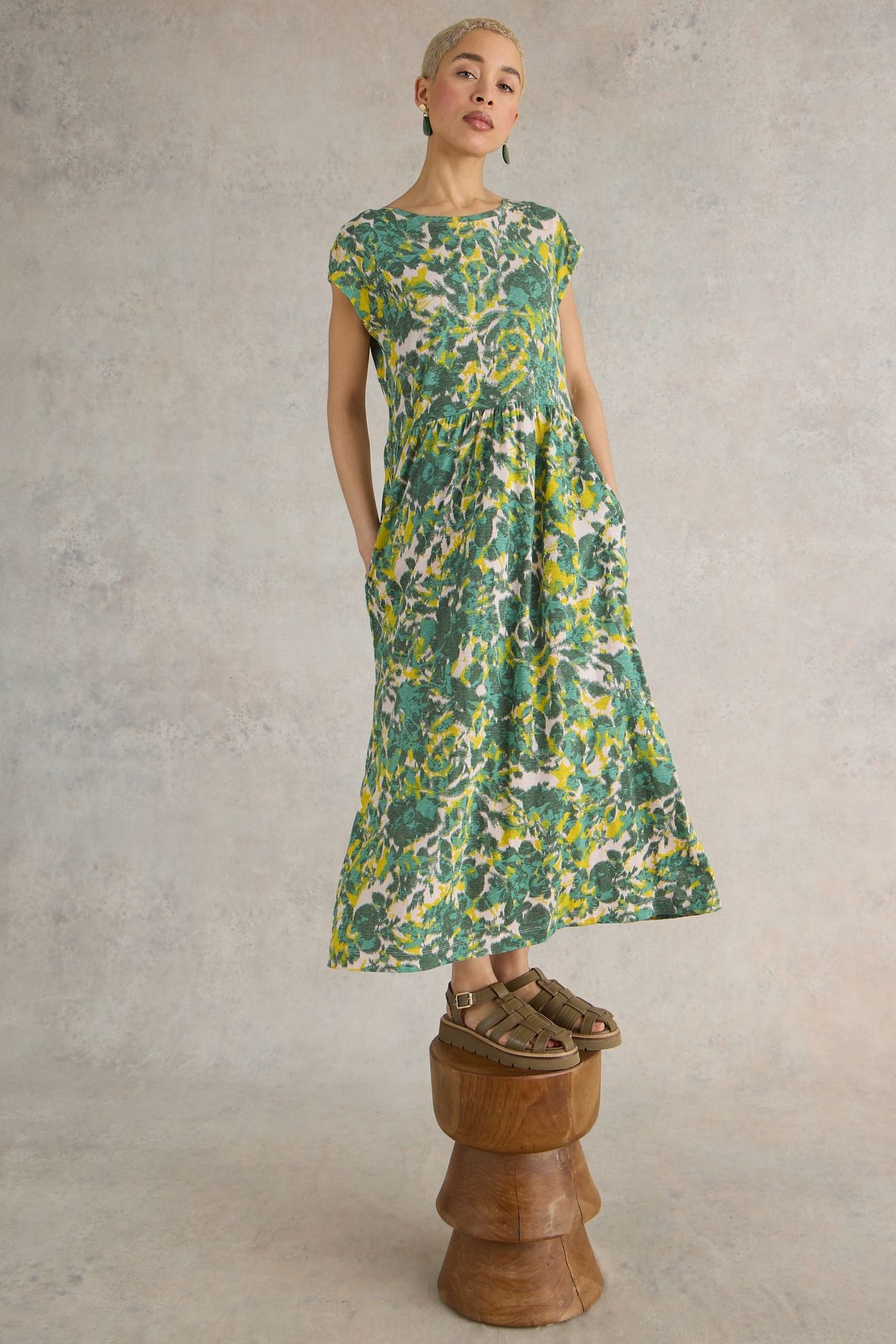 ADDISON COTTON JERSEY DRESS TEAL PR 1